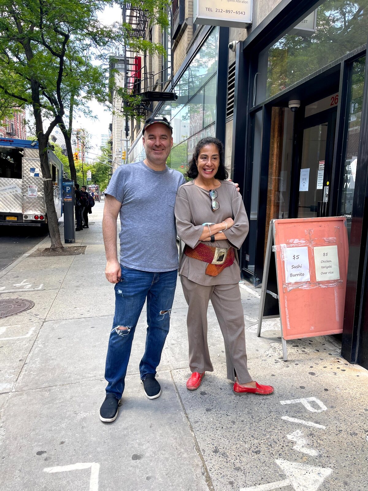 Jay Mandel and Flor Estevez together on a New York City sidewalk
